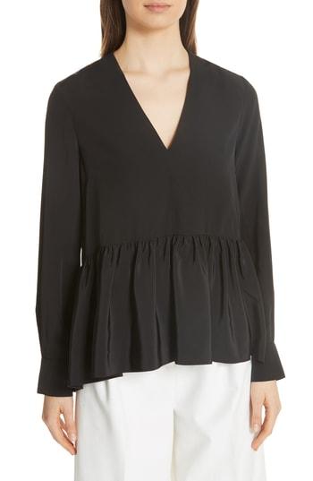 Women's Tibi Silk Crepe De Chine Peplum Top - Black