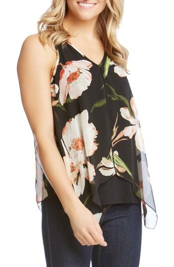 Women's Karen Kane Sheer Floral Overlay Top - Black