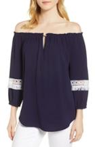 Women's Chaus Off The Shoulder Embroidered Fringe Top - Blue