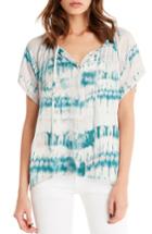 Women's Michael Stars Print Button Front Peasant Top - Blue/green