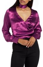 Women's Missguided Choker Collar Faux Wrap Blouse Us / 6 Uk - Pink