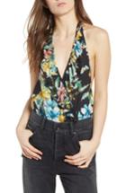 Women's Band Of Gypsies Tropical Print Halter Bodysuit - Black