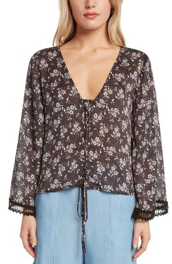 Women's Willow & Clay Lace-up Floral Top, Size - Black