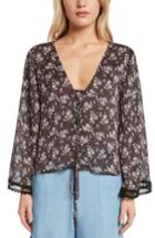 Women's Willow & Clay Lace-up Floral Top, Size - Black