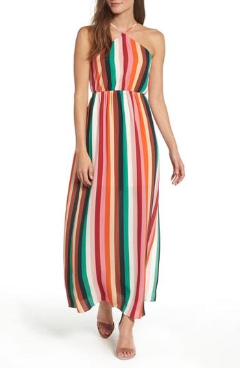 Women's Soprano Stripe Halter Maxi Dress - Green