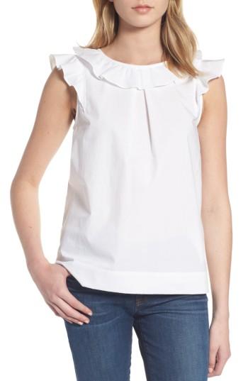 Petite Women's J.crew Ruffle Cotton Poplin Top P - White