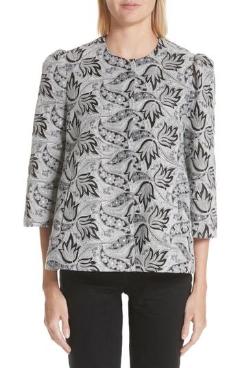 Women's Co Embroidered Jacquard Swing Jacket - Grey