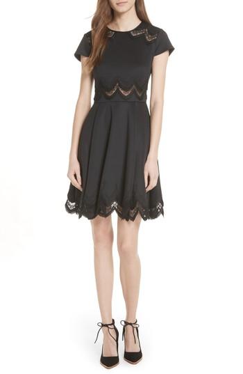 Women's Ted Baker London Embroidered Cap Sleeve Skater Dress - Black