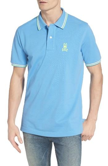 Men's Psycho Bunny Neon Bunny Pique Polo (xs) - Blue