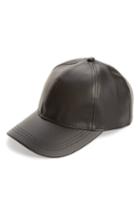 Women's August Hat Faux Leather Baseball Cap - Black