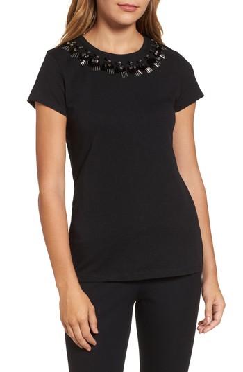 Women's Halogen Embellished Neck Tee - Black