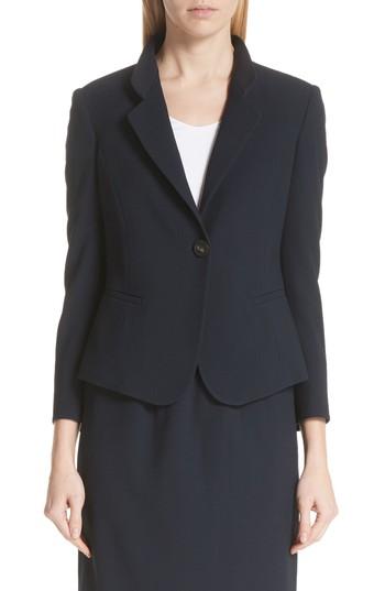 Women's Emporio Armani Pop Collar Stretch Wool Crepe Blazer Us / 38 It - Blue