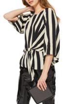 Women's Topshop Humbug Stripe Slouch Knot Blouse Us (fits Like 0) - Black
