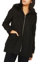 Women's Dorothy Perkins Hooded Duffle Coat With Faux Fur Trim Us / 12 Uk - Black