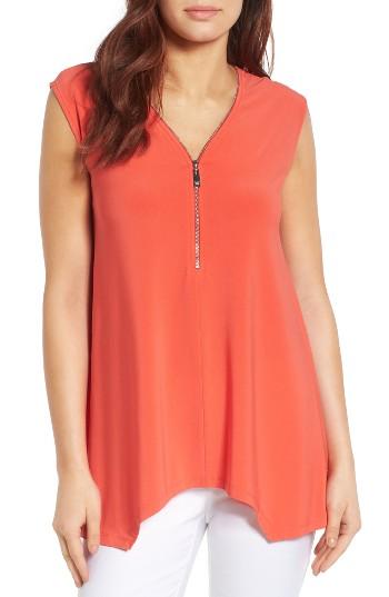 Women's Chaus Zip V-neck Top - Coral