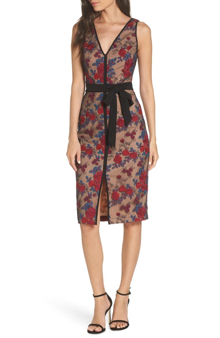 Women's Harlyn Embroidered Sheath Cocktail Dress - Black