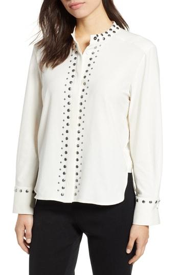 Women's Ming Wang Studded Button Down Top - Black