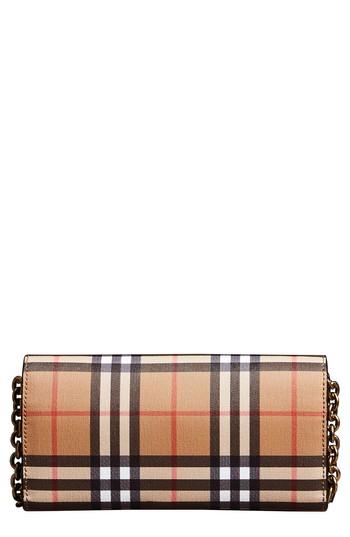 Women's Burberry Henley Vintage Check Wallet On A Chain - Beige