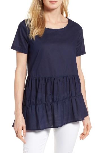 Petite Women's Pleione Ruffle Tier Stripe Top P - Blue