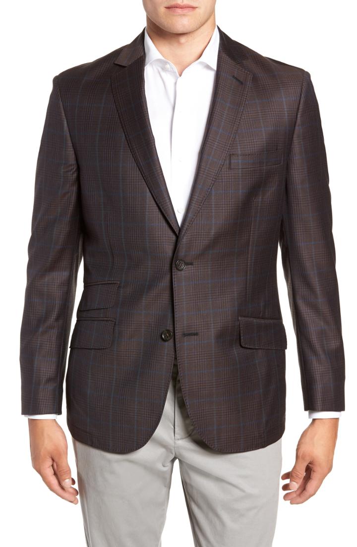 Men's Flynt Regular Fit Super 130's Wool Blazer L - Brown