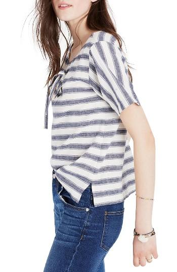 Women's Madewell Stripe Lace-up Boxy Tee