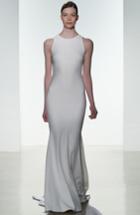 Women's Amsale 'lennon' Embellished Back Crepe De Chine Mermaid Gown, Size - Ivory