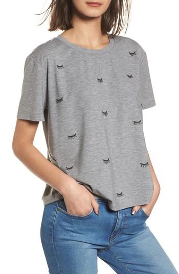 Women's Currently In Love Embroidered Eyelash Tee - Grey