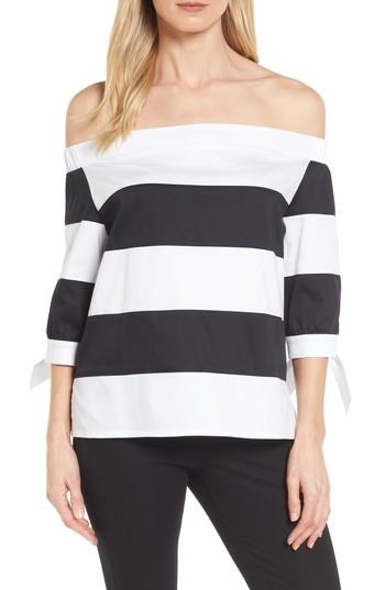 Women's Ming Wang Off The Shoulder Stripe Top - White