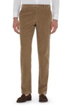 Men's Zanella Curtis Flat Front Stretch Corduroy Cotton Trousers - Beige