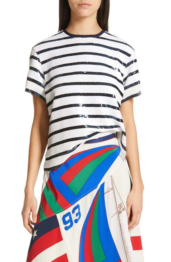 Women's Polo Ralph Lauren Sequin Stripe Tee - White