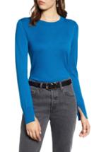 Petite Women's Halogen Slit Sleeve Sweater, Size P - Blue/green