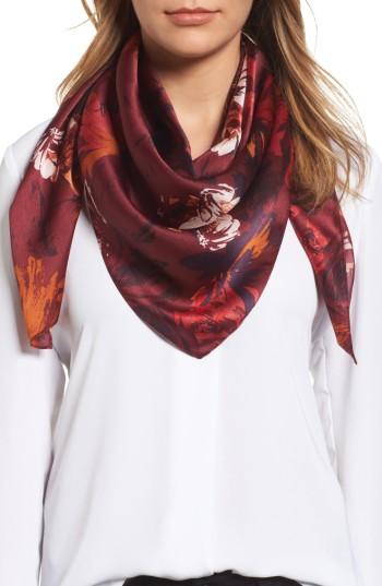 Women's Halogen Floral Print Silk Scarf, Size - Red