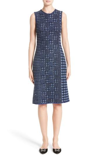 Women's Oscar De La Renta Pixelated Houndstooth Sheath Dress - Blue