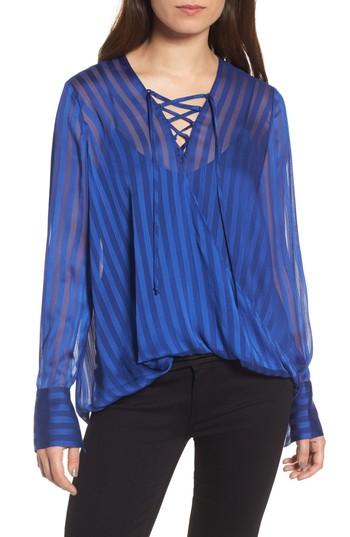 Women's Trouve Sheer Shadow Stripe Top, Size - Blue