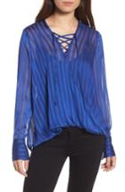 Women's Trouve Sheer Shadow Stripe Top, Size - Blue
