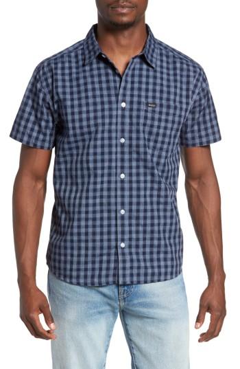 Men's Rvca Check Woven Shirt - Blue