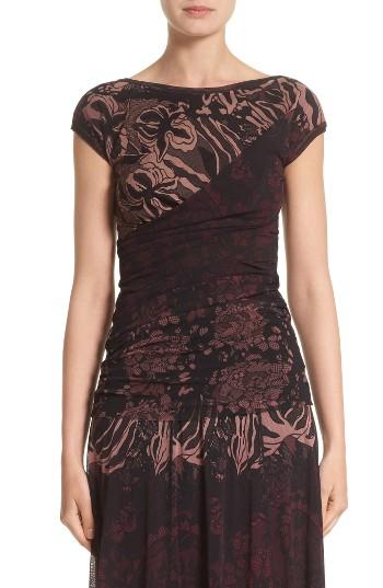 Women's Fuzzi Ruched Tulle Top - Burgundy