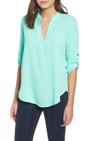 Women's Roll Tab Sleeve Woven Shirt - Green