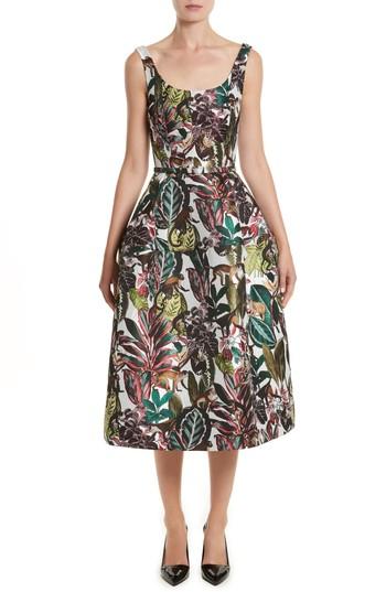 Women's Oscar De La Renta Jungle Jacquard Dress - Green