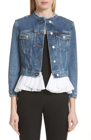 Women's Alexander Mcqueen Denim Jacket With Detachable Ruffle Hem Us / 44 It - Blue
