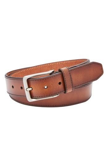 Men's Fossil Griffin Leather Belt - Cognac
