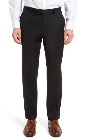 Men's Boss Leenon Flat Front Regular Fit Solid Wool Trousers R - Black