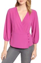 Women's Bobeau Side Button Wrap Blouse - Pink