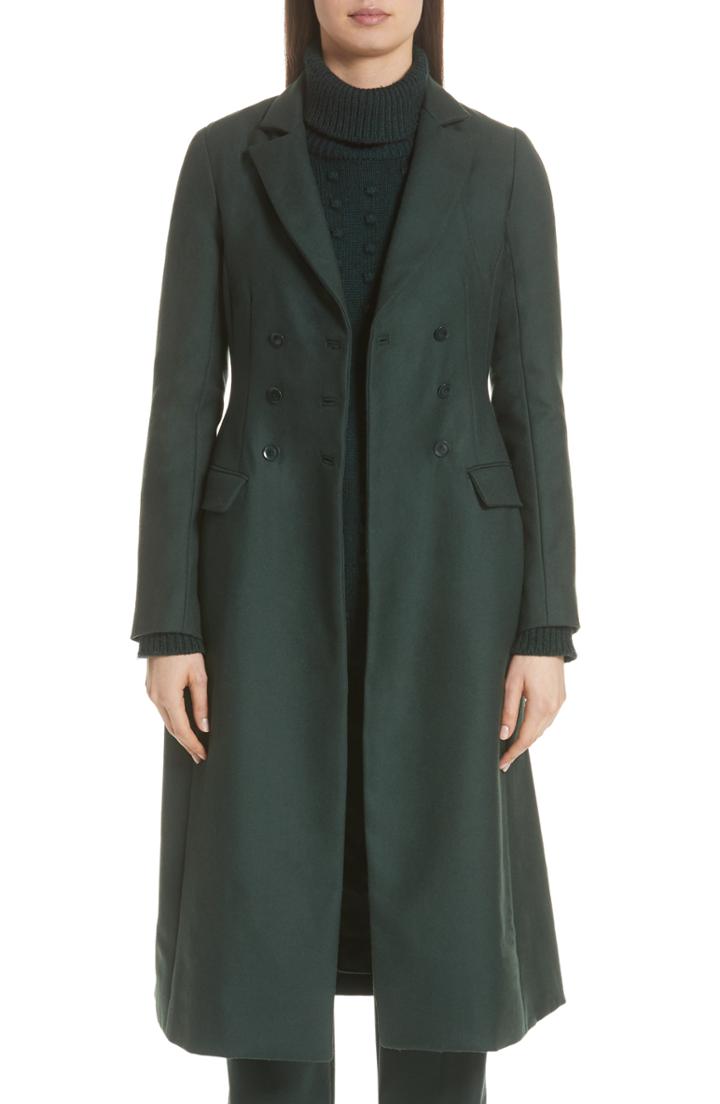 Women's Lela Rose Seamed Wool Twill Three-quarter Coat