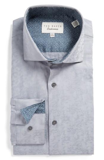 Men's Ted Baker London Scooter Trim Fit Texture Dress Shirt 32/33 - Grey