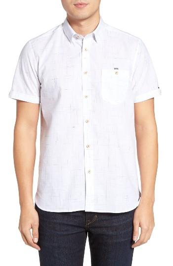 Men's Ted Baker London Samgee Slub Check Sport Shirt (s) - White