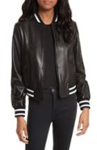 Women's Alice + Olivia Demia Embellished Crop Leather Bomber Jacket - Black