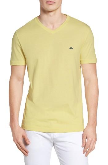 Men's Lacoste Stripe V-neck T-shirt (s) - Yellow