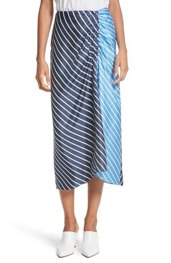 Women's Tibi Delphina Colorblock Stripe Silk Midi Skirt - Blue