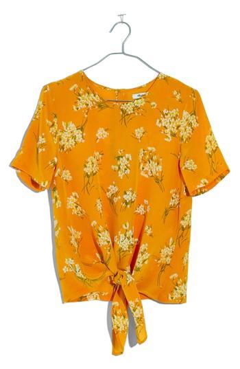 Women's Madewell Butterfly Garden Button Back Silk Tee, Size - Yellow